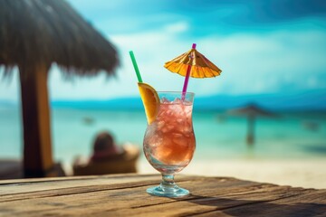 Summer vacation concept Cocktail on the beach, Ai generated