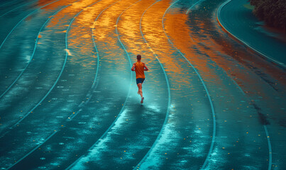 
Man sprinting on an athletic track, showcasing focused determination and athletic prowess in a dynamic running scene.