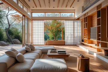 Fototapeta premium minimalist and modern japandi style living room design