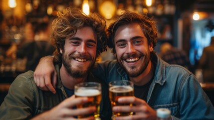 Two young, beautiful men have beer in Ireland