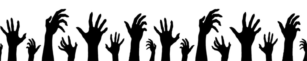 Seamless border for Halloween. Witch and zombie hands. Vector and PNG on transparent background.