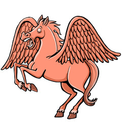 a blind red pegasus with outstretched wings ready to fly