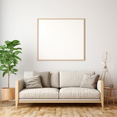 Mockup poster frame on the wall of living room with sofa. apartment background with contemporary design. Modern interior design.