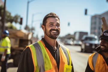 Portrait of a smiling young street maintenance worker
