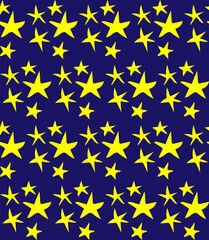 Seamless vector pattern in doodle style in the form of golden stars on a blue background