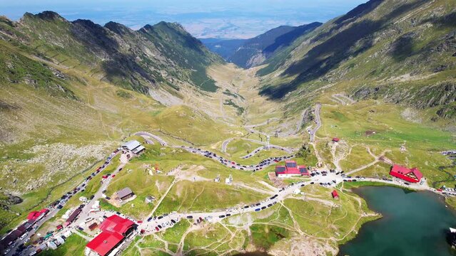 An aerial Footage of trees and mountains on the Transfagarasan road