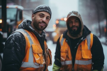Portrait of a street maintenance worker during winter