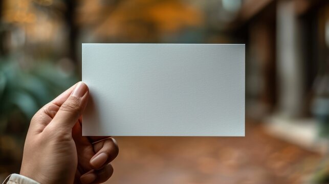  a hand holding a piece of white paper in front of a blurry image of a building and a person's hand holding a piece of white paper in front of white paper.