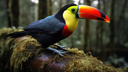 Obraz premium Keel-billed Toucan Perched in Lush Forest. Generative AI.