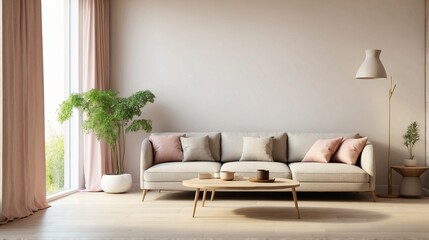 a minimalist interior of a room containing a sofa