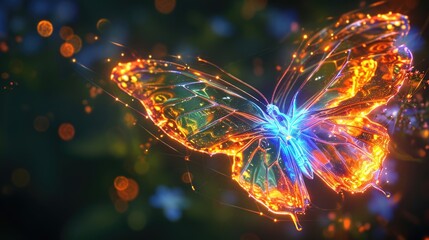 Obraz na płótnie Canvas Neon butterfly with glowing wings