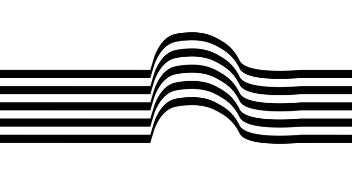 Black on white abstract perspective line stripes. Black line wave background
