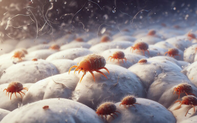 Enlarged picture dust mites disease sleep sofa - obrazy, fototapety, plakaty