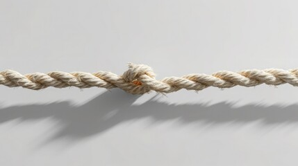 a stress awareness concept, a single frayed rope near the point of breaking, symbolizing the brink of stress, with soft shadows and the text 'Stress Awareness Month' below in calming colors