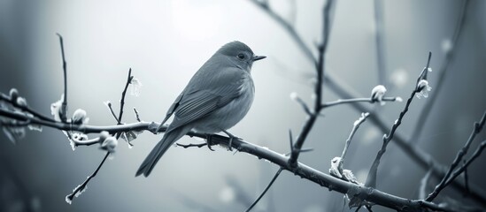 Beautiful Small Grey Bird Sitting on Branch - A Beautiful Small Grey Bird Sitting Gracefully on a Delicate Branch