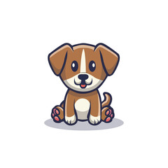 flat cartoon cute dog mascot logo vector simple illustration