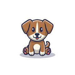 flat cartoon cute dog mascot logo vector simple illustration