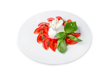 Burrata with tomatoes. Lunch. Isolated.