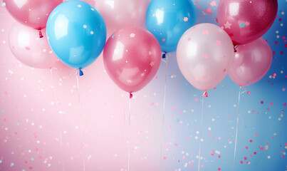 Delightful Gender Reveal Celebration: Balloons and Gifts in Pink and Blue for the Perfect Baby Shower Invitation