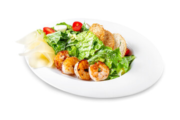 Caesar salad with shrimp. Isolated.