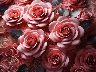 Pink roses are arranged together in a row patterned background
