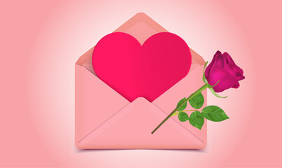 A love letter, valentine card with heart and rose
