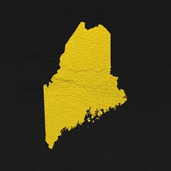 Maine red map on isolated black textured background. High quality coloured map of Maine, USA.