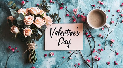 Create an image with the words 'Valentine's Day' in a minimalistic font and design, adorned with adorable doodles