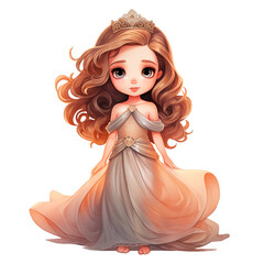 Little princess in a beautiful dress, illustration clipart on a transparent background PNG in cartoon style