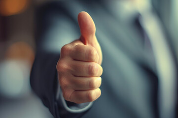 Successful Businessman Offering a Thumbs Up in Corporate Triumph