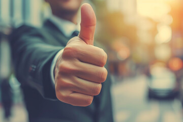 Corporate Success: Thumbs Up Gesture from a Confident Business Leader