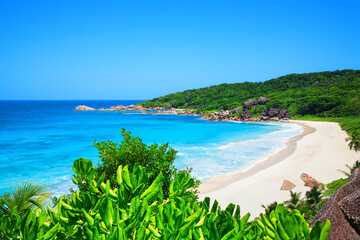 Grande Anse Beach, Island La Digue, Republic of Seychelles, Africa. - obrazy, fototapety, plakaty