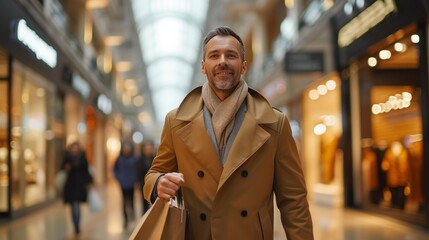 Obraz premium A Business Man Delights in Shopping for Gifts at the Mall