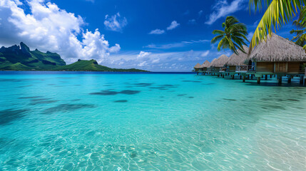A relaxing beach holiday in Bora Bora featuring overwater villas crystal-clear lagoons and palm-fringed shores.