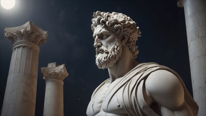 Photorealistic stoic greek marble statue in temple, Stoics and stoicism motivational and inspirational quotes