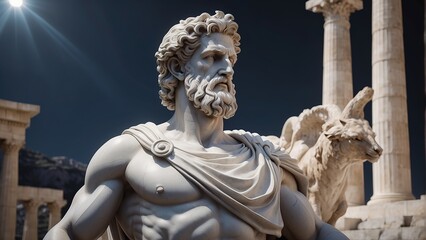 Photorealistic stoic greek marble statue in temple, Stoics and stoicism motivational and inspirational quotes