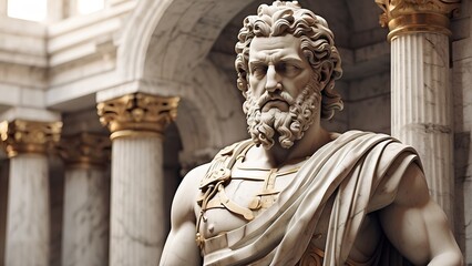 Photorealistic stoic greek marble statue in temple, Stoics and stoicism motivational and inspirational quotes - obrazy, fototapety, plakaty