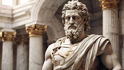 Fotobehang Photorealistic stoic greek marble statue in temple, Stoics and stoicism motivational and inspirational quotes © Rosso
