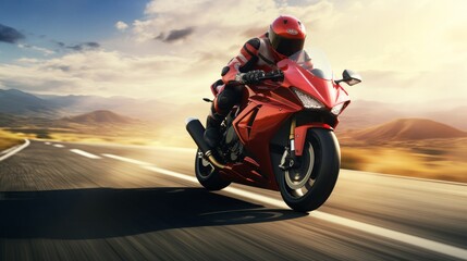 Obraz na płótnie Canvas Motorbike rider rides at high speed