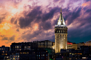 Skyline of istanbul. Galata Tower. Istanbul Turkey.