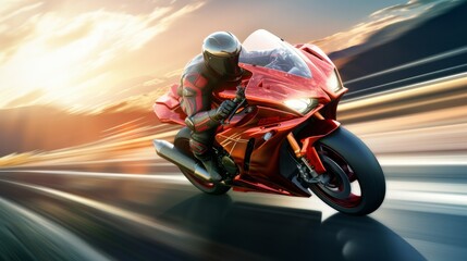 Motorbike rider rides at high speed