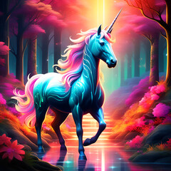 
"Step into the neon fantasy! Our AI art brings a surreal, vibrant forest to life. The glowing Unicorn, neon flowers, and magical elements create a visually striking and enchanting masterpiece."

