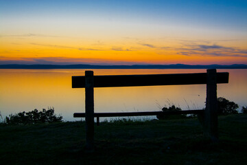 Banch at sunset at Balatonvilagos near the Lake Balaton