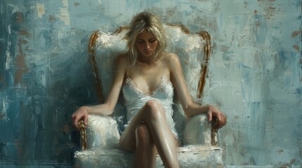 Impressionist Elegance. A Beautiful Depiction of a Woman Relaxing in a Chair with a Light Touch
