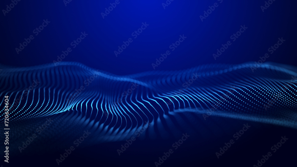 Aufkleber abstract background grid. data stream. futuristic blue particle wave. 3d rendering.