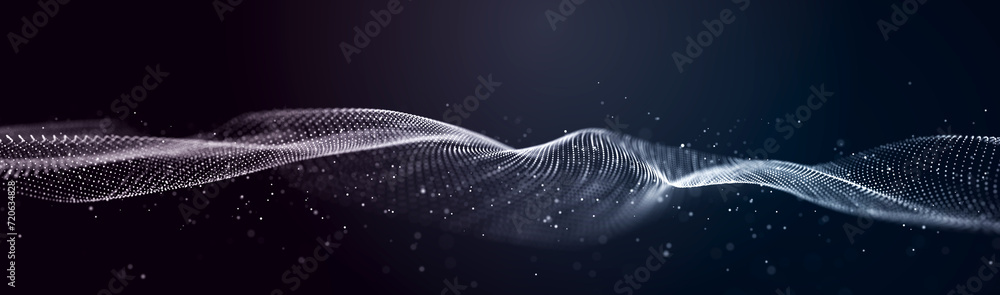 Poster dots futuristic background with dynamic wave. 3d visualization of big data. energy flows. 3d renderi