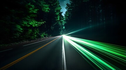 long green light speed exposure photo - obrazy, fototapety, plakaty