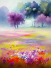 Obraz na płótnie Canvas Watercolor meadow paint. AI generated illustration