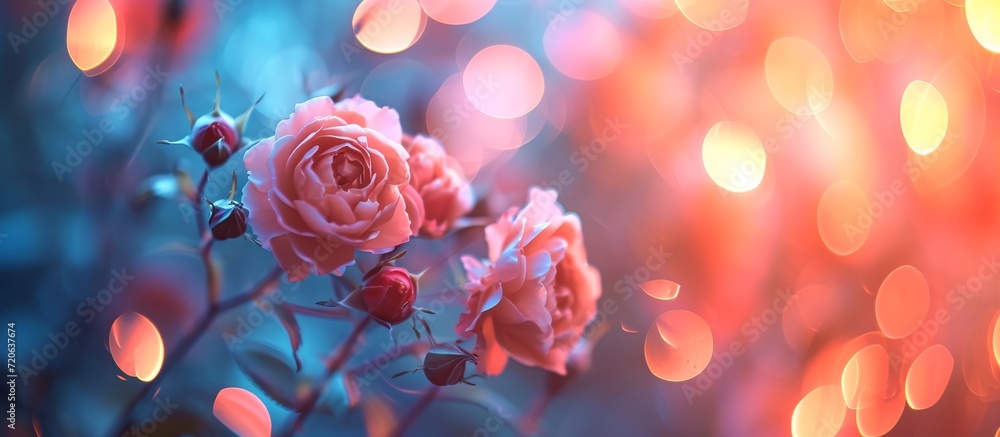 Poster captivating abstract bokeh background with blurry roses in a mesmerizing blend of blur, rose, bokeh,