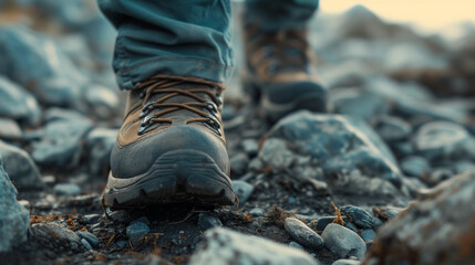 Boots on rock. Hiking background